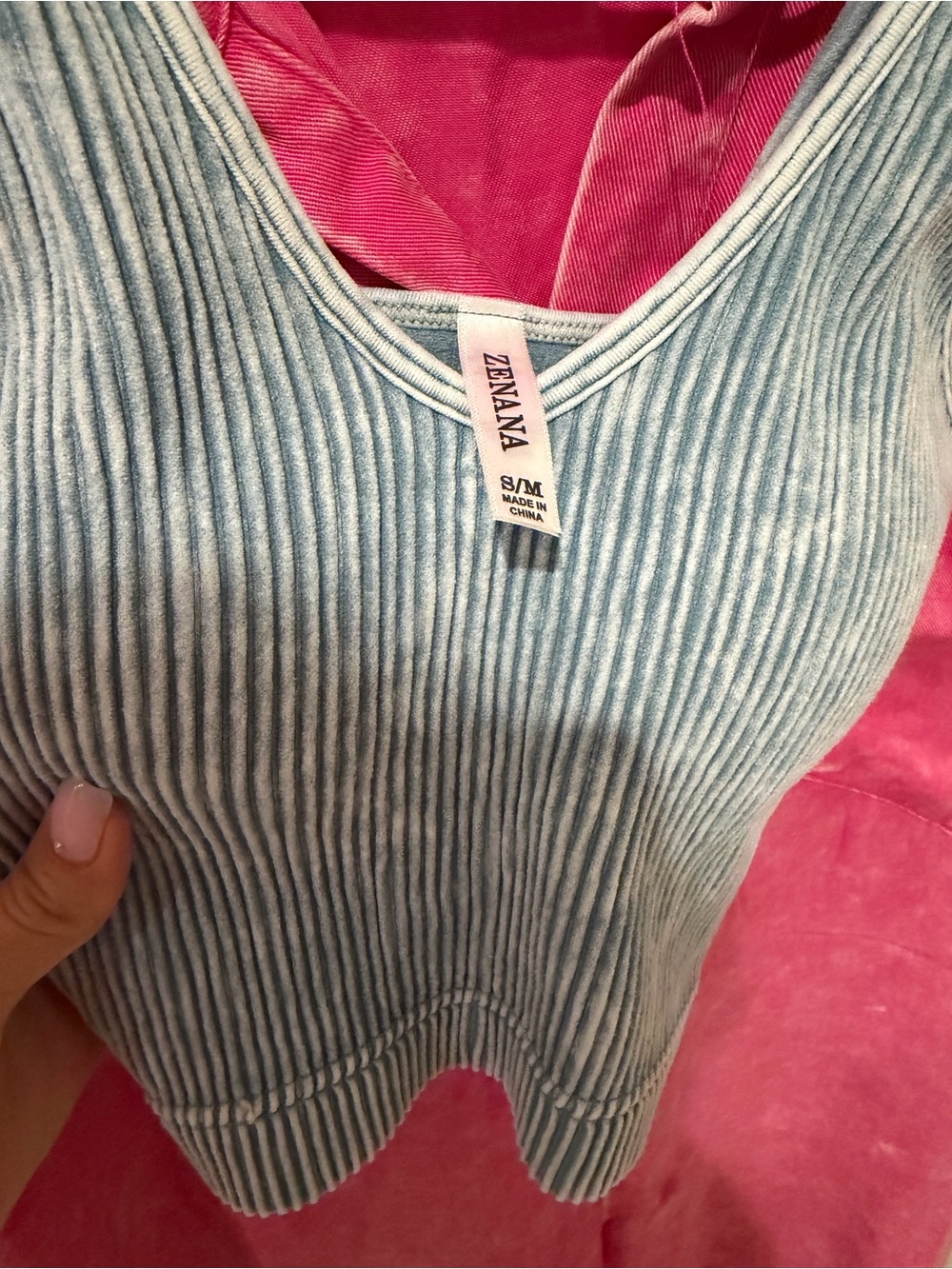 NEW Zenana Outfitters Light Blue and White Ribbed V-Neck Tank